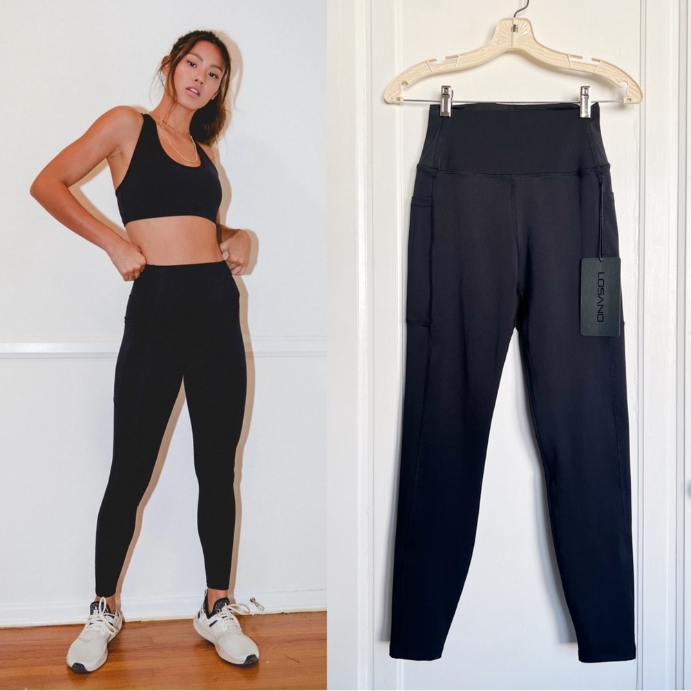 LOSANO • Essential Pocket Legging in Black high rise compression workout